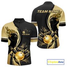 Load image into Gallery viewer, Custom Black And Gold Splatter Bowling Shirt For Men, Bowling League Jerseys Team Polo &amp; 1/4 Zip TDM6417