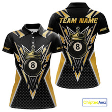Load image into Gallery viewer, Customized 8 Ball Pool Crown Women Billiard Shirts, Gold And Black Billiard Team Shirts, Pool Jersey TDM4078