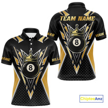 Load image into Gallery viewer, Customized 8 Ball Pool Crown Men Billiard Shirts, Gold And Black Billiard Team Shirts, Pool Jersey TDM4078