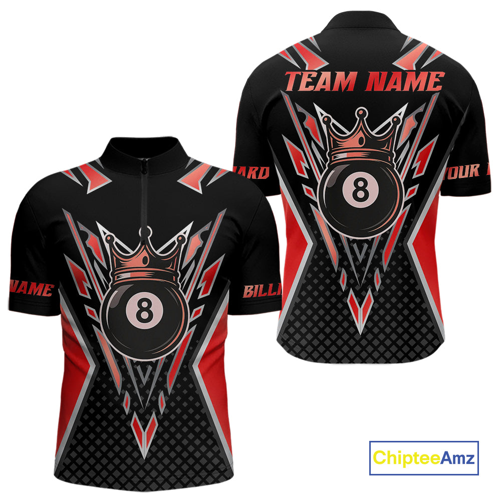 Customized 8 Ball Pool Crown Men Billiard Shirts, Red And Black Billiard Team Shirts, Pool Jersey TDM4079