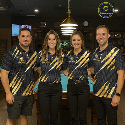 Black And Gold Scratch Billiard Shirts For Men Custom 9 Ball Crown Pool Team Jersey Polo & 1/4 Zip TDM6622