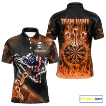 Load image into Gallery viewer, Fire Flame Darts Board American Flag Skull Dart Shirts For Men Custom Darts Team Jerseys |Orange TDM4267