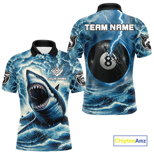 Blue 8 Ball Pool Billiard Shark Polo & Quarter Zip For Men Custom Thunder Storm Billiard Jersey TDM4691