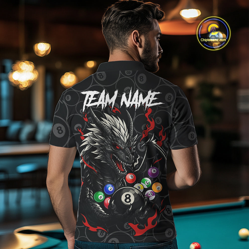 Personalized 8 Ball Dragon Billiard Shirt For Men, Billiard Team Jersey Polo & 1/4 Zip |Red TDM5109