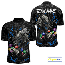 Load image into Gallery viewer, Personalized 8 Ball Dragon Billiard Shirt For Men, Billiard Team Jersey Polo &amp; 1/4 Zip |Blue TDM5110