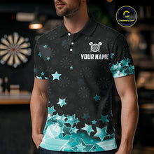 Load image into Gallery viewer, Funny Custom Dart Shirt For Men, Turquoise Black Glowing Star Pattern Darts Polo &amp; Quarter Zip TDM5325
