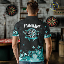 Load image into Gallery viewer, Funny Custom Dart Shirt For Men, Turquoise Black Glowing Star Pattern Darts Polo &amp; Quarter Zip TDM5325