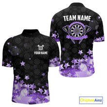 Load image into Gallery viewer, Funny Custom Dart Shirt For Men, Black And Purple Glowing Star Pattern Darts Polo &amp; Quarter Zip TDM5326