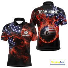Load image into Gallery viewer, American Flag Smoke Fire 8 Ball Pool Billiard Shirt For Men Custom Patriotic Billiard Team Jersey TDM5332