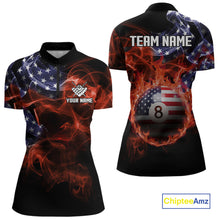 Load image into Gallery viewer, American Flag Smoke Fire 8 Ball Pool Billiard Shirt For Women Custom Patriotic Billiard Team Jersey TDM5332