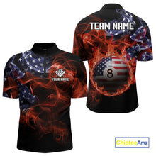 Load image into Gallery viewer, American Flag Smoke Fire 8 Ball Pool Billiard Shirt For Men Custom Patriotic Billiard Team Jersey TDM5332