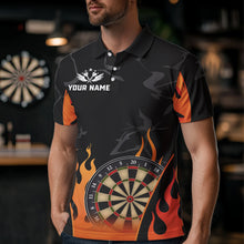 Load image into Gallery viewer, Black And Orange Flame Dart Shirt For Men Custom Dart Jersey Pocket Option TDM3806