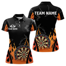 Load image into Gallery viewer, Black And Orange Flame Dart Shirt For Women Custom Dart Jersey Pocket Option TDM3806