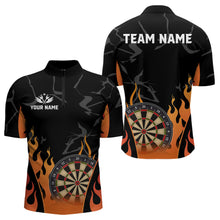 Load image into Gallery viewer, Black And Orange Flame Dart Shirt For Men Custom Dart Jersey Pocket Option TDM3806