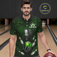 Load image into Gallery viewer, Black And Green Custom Skull Bowling Shirt For Men, Hexagon Bowling Team Jersey Polo &amp; 1/4 Zip TDM6426
