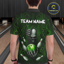 Load image into Gallery viewer, Black And Green Custom Skull Bowling Shirt For Men, Hexagon Bowling Team Jersey Polo &amp; 1/4 Zip TDM6426