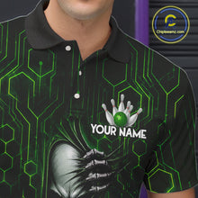 Load image into Gallery viewer, Black And Green Custom Skull Bowling Shirt For Men, Hexagon Bowling Team Jersey Polo &amp; 1/4 Zip TDM6426
