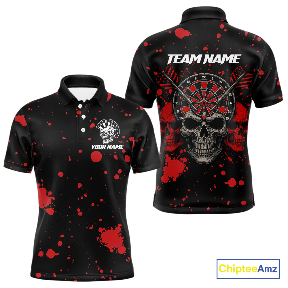 Black And Red Paint Skull Dart Shirts For Men Custom Dart Jerseys, Darts Team Shirt Polo & 1/4 Zip TDM4086