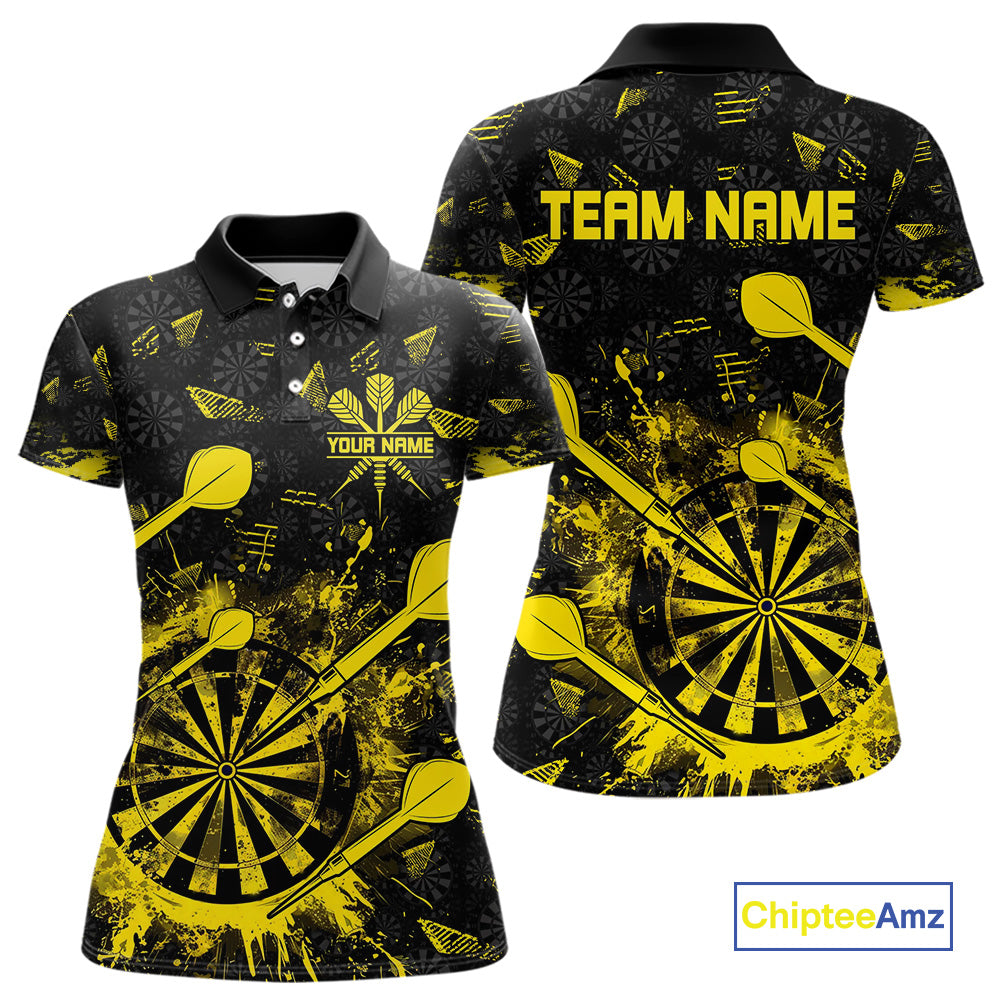Black And Yellow Grunge Darts Polo, Quarter Zip For Women Custom Dart Shirts For Team Dart Jerseys TDM4697