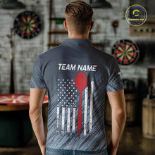 Load image into Gallery viewer, American Flag Grey Grunge Darts Polo &amp; Quarter Zip Custom Dart Shirt For Men Patriotic Dart Jersey TDM4699