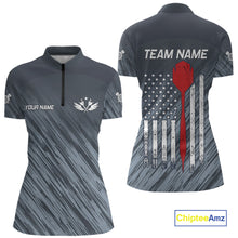 Load image into Gallery viewer, American Flag Grey Grunge Darts Polo &amp; Quarter Zip Custom Dart Shirt For Women Patriotic Dart Jersey TDM4699