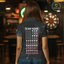 Load image into Gallery viewer, American Flag Black Grunge Darts Polo &amp; 1/4 Zip Custom Darts Shirt For Women Patriotic Dart Jersey TDM4700