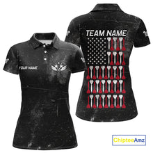 Load image into Gallery viewer, American Flag Black Grunge Darts Polo &amp; 1/4 Zip Custom Darts Shirt For Women Patriotic Dart Jersey TDM4700