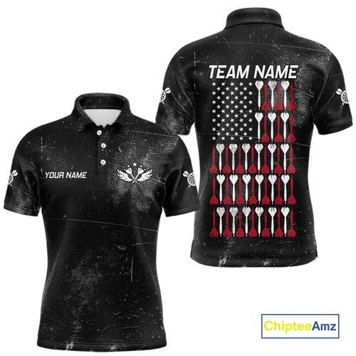 American Flag Black Grunge Darts Polo & 1/4 Zip Custom Darts Shirt For Men Patriotic Dart Jersey TDM4700