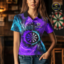 Load image into Gallery viewer, Blue And Purple Flame Lightning Darts Shirt For Women Custom Darts Team Jersey Polo &amp; Quarter Zip TDM4701