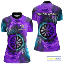 Load image into Gallery viewer, Blue And Purple Flame Lightning Darts Shirt For Women Custom Darts Team Jersey Polo &amp; Quarter Zip TDM4701