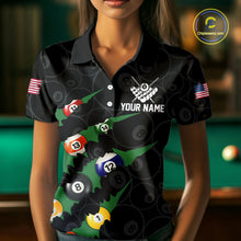 Load image into Gallery viewer, Custom Green 8 Ball Pool Scratch Billiard Shirt For Women, Black Billiard Team Jersey Polo &amp; 1/4 Zip TDM6435
