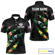Load image into Gallery viewer, Custom Green 8 Ball Pool Scratch Billiard Shirt For Men, Black Billiard Team Jersey Polo &amp; 1/4 Zip TDM6435