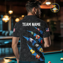 Load image into Gallery viewer, Custom Blue 8 Ball Pool Scratch Billiard Shirt For Men, Black Billiard Team Jersey Polo &amp; 1/4 Zip TDM6436