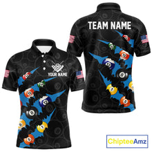 Load image into Gallery viewer, Custom Blue 8 Ball Pool Scratch Billiard Shirt For Men, Black Billiard Team Jersey Polo &amp; 1/4 Zip TDM6436