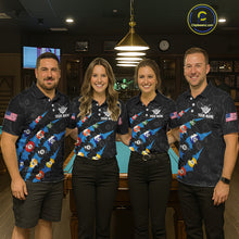 Load image into Gallery viewer, Custom Blue 8 Ball Pool Scratch Billiard Shirt For Men, Black Billiard Team Jersey Polo &amp; 1/4 Zip TDM6436