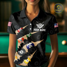 Load image into Gallery viewer, Custom Tan 8 Ball Pool Scratch Billiard Shirt For Women, Black Billiard Team Jersey Polo &amp; 1/4 Zip TDM6438