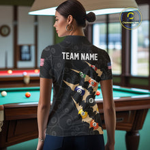 Load image into Gallery viewer, Custom Tan 8 Ball Pool Scratch Billiard Shirt For Women, Black Billiard Team Jersey Polo &amp; 1/4 Zip TDM6438