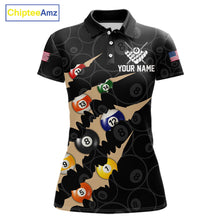 Load image into Gallery viewer, Custom Tan 8 Ball Pool Scratch Billiard Shirt For Women, Black Billiard Team Jersey Polo &amp; 1/4 Zip TDM6438