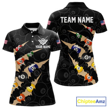 Load image into Gallery viewer, Custom Tan 8 Ball Pool Scratch Billiard Shirt For Women, Black Billiard Team Jersey Polo &amp; 1/4 Zip TDM6438