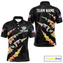Load image into Gallery viewer, Custom Tan 8 Ball Pool Scratch Billiard Shirt For Men, Black Billiard Team Jersey Polo &amp; 1/4 Zip TDM6438