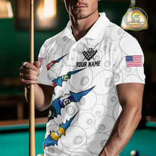Load image into Gallery viewer, Custom Blue 8 Ball Pool Scratch Billiard Shirt For Men, White Billiard Team Jersey Polo &amp; 1/4 Zip TDM6439