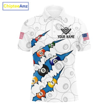 Load image into Gallery viewer, Custom Blue 8 Ball Pool Scratch Billiard Shirt For Men, White Billiard Team Jersey Polo &amp; 1/4 Zip TDM6439