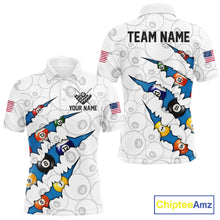 Load image into Gallery viewer, Custom Blue 8 Ball Pool Scratch Billiard Shirt For Men, White Billiard Team Jersey Polo &amp; 1/4 Zip TDM6439
