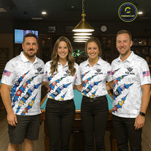 Load image into Gallery viewer, Custom Blue 8 Ball Pool Scratch Billiard Shirt For Women, White Billiard Team Jersey Polo &amp; 1/4 Zip TDM6439