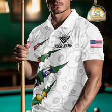 Load image into Gallery viewer, Custom Green 8 Ball Pool Scratch Billiard Shirt For Men, White Billiard Team Jersey Polo &amp; 1/4 Zip TDM6440