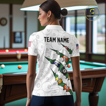 Load image into Gallery viewer, Custom Green 8 Ball Pool Scratch Billiard Shirt For Women, White Billiard Team Jersey Polo &amp; 1/4 Zip TDM6440
