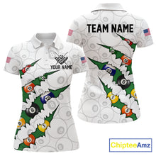 Load image into Gallery viewer, Custom Green 8 Ball Pool Scratch Billiard Shirt For Women, White Billiard Team Jersey Polo &amp; 1/4 Zip TDM6440