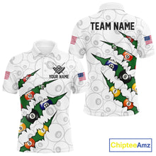 Load image into Gallery viewer, Custom Green 8 Ball Pool Scratch Billiard Shirt For Men, White Billiard Team Jersey Polo &amp; 1/4 Zip TDM6440