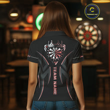 Load image into Gallery viewer, Black And Red Dartboard Crown Dart Shirts For Women Custom Dart Jersey Team Polo &amp; Quarter Zip TDM4091