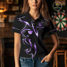 Load image into Gallery viewer, Black And Purple Dartboard Crown Dart Shirts For Women Custom Dart Jersey Team Polo &amp; Quarter Zip TDM4092